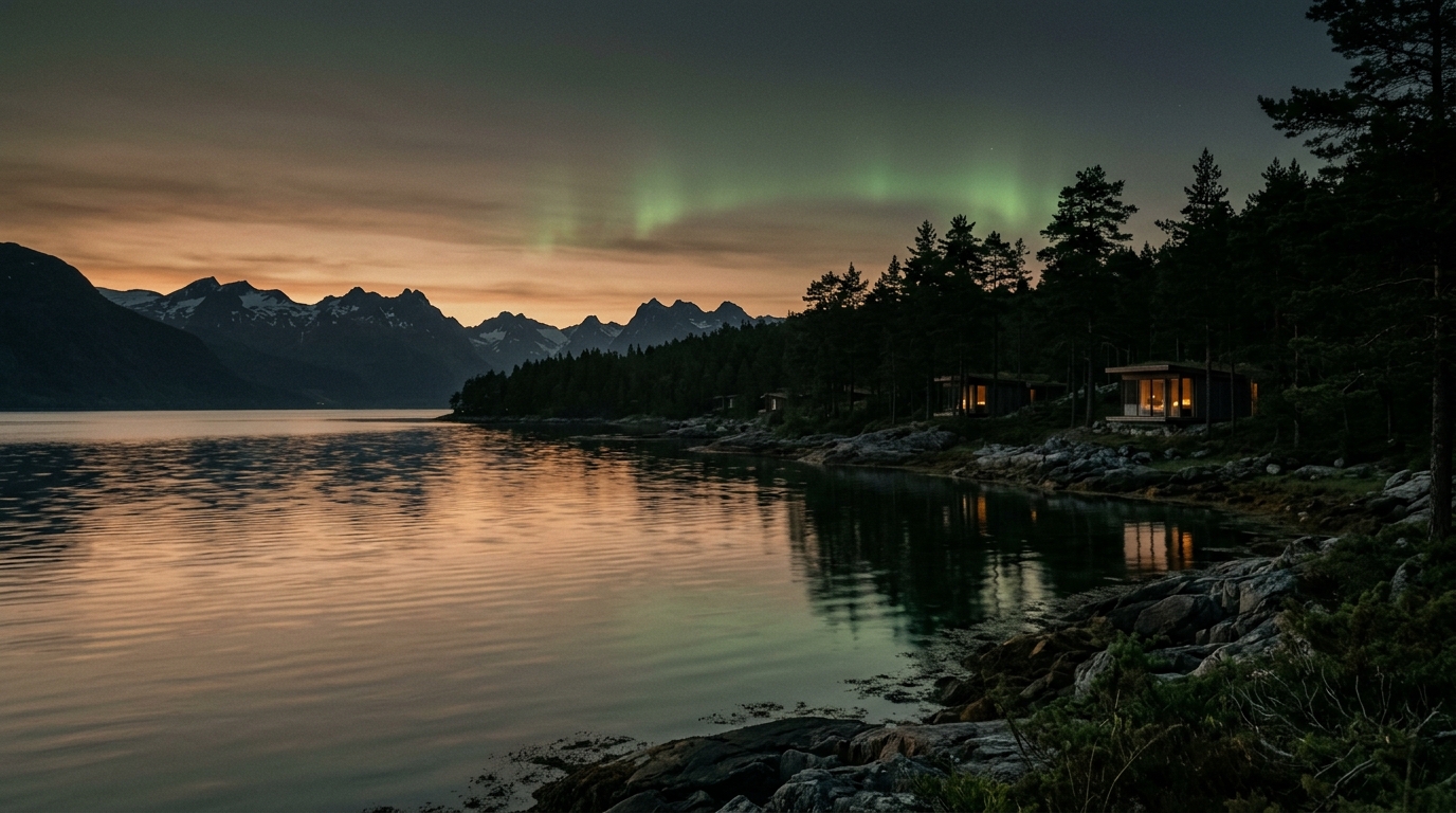 Sunset over Norwegian water